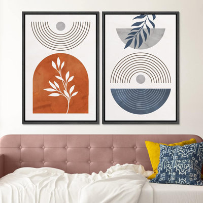 Multicolore géométrique pastel, plantes, formes abstraites, art moderne, décoration murale, bohème, 2 pièces
