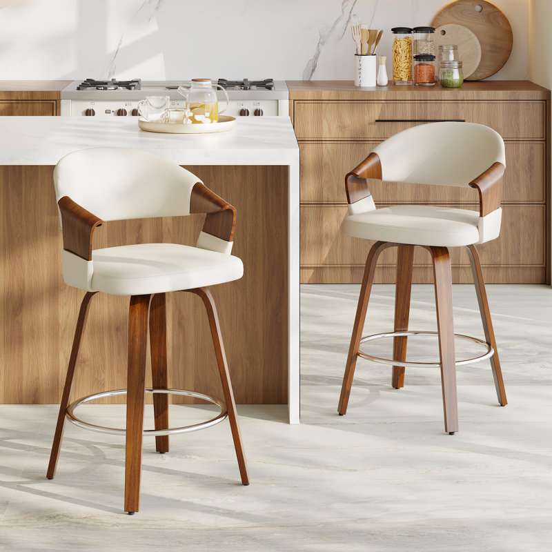 Tabouret de bar 26 po Mid-Century, Crème
