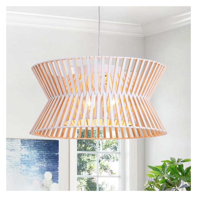 Lustre antique blanc à 3 lumières en bois avec abat-jour bohème en osier, suspension de style champêtre pour salon, chambre à coucher, cuisine