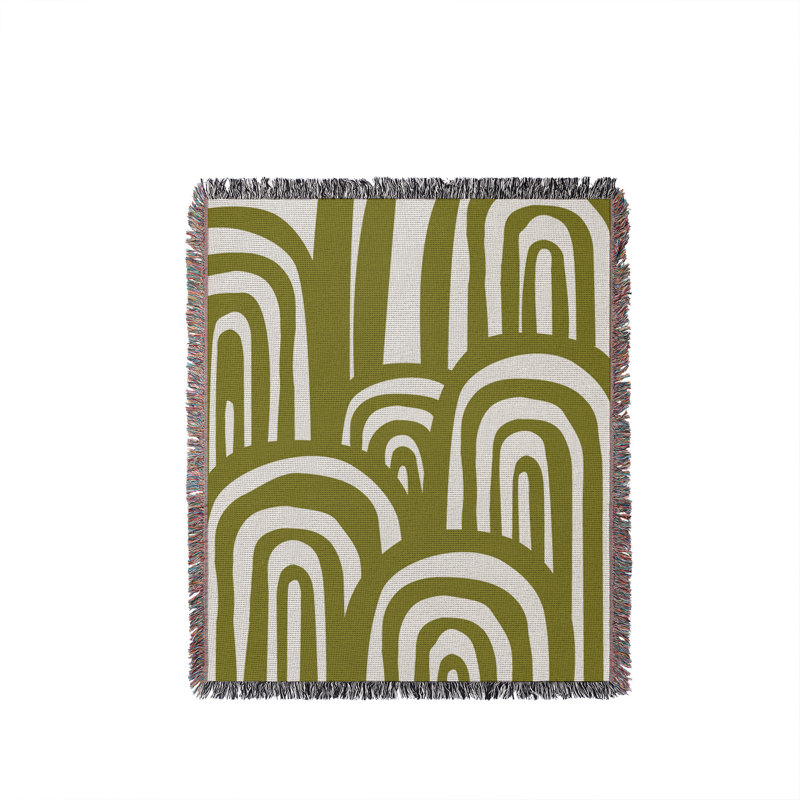 Jeté en coton à imprimé abstrait Lyno, Chartreuse, 60 po x 80 po