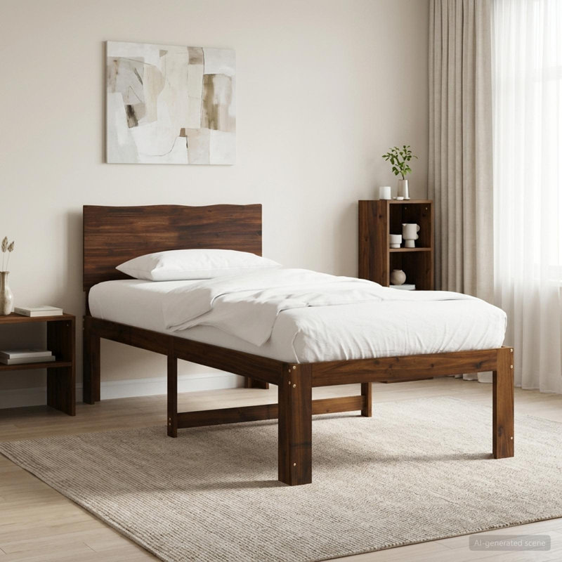 Solid Wood Bed Frame, Small Single (2'6), Dark Brown
