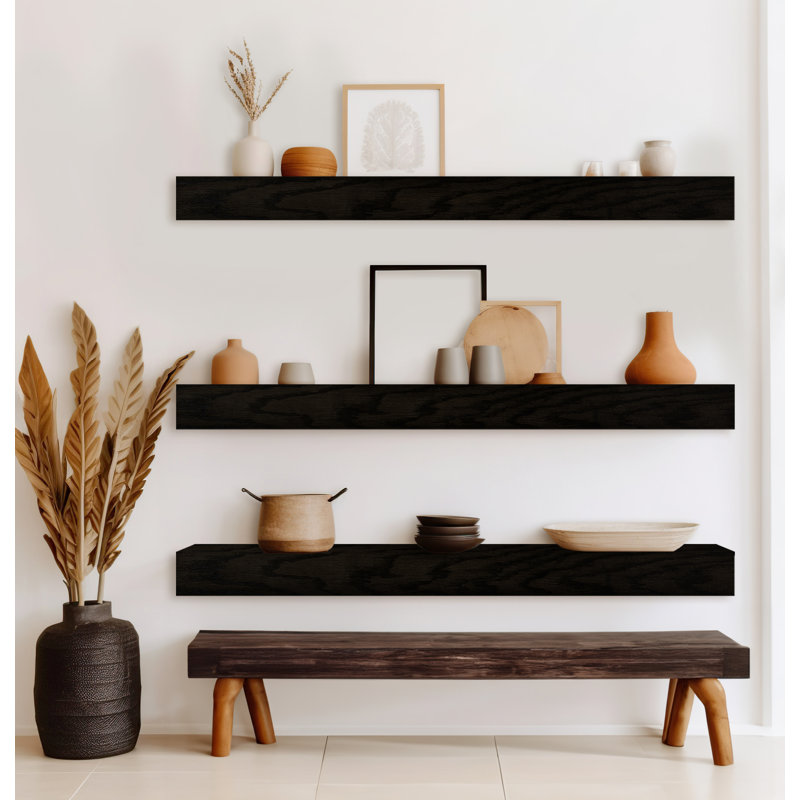 Emerald Lee 3 Piece Oak Solid Wood Floating Shelf, H 5 po x l 48 po x P 7 po
