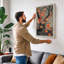 Orange Blooms in Black Japandi - Wrapped Canvas-1550006349-1550006705