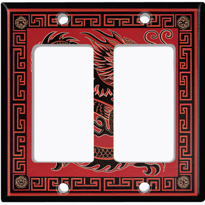 Couvercle de plaque d'interrupteur en métal; Fauteuil à bascule GFI de taille standard US à 2 bandes - emblème du dragon chinois traditionnel