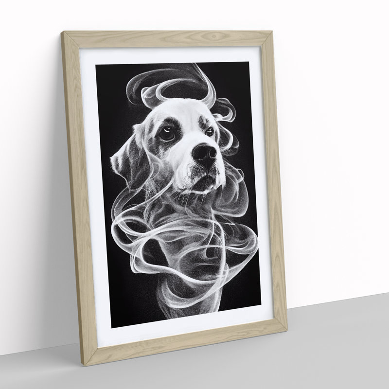 Smokey Dog - Single Picture Frame Print, 46cm H x 34cm W x 2cm D, Oak
