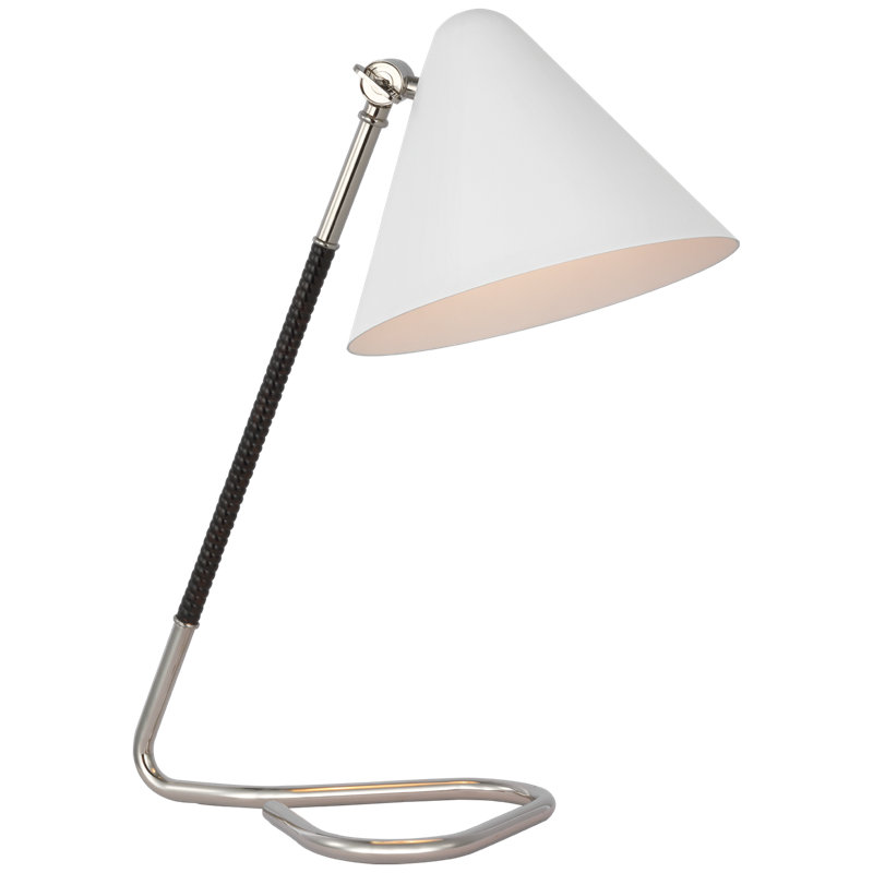 Laken Desk Table Lamp, Polished Nickel/Black Rattan