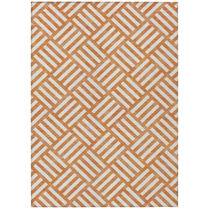 Tapis intérieur / extérieur lavable géométrique 8 pi x 10 pi orange et ivoire