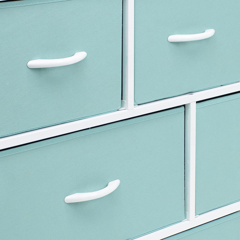 Sorbus 8 Drawers Wide Dresser with Steel Frame, Wood Top, and Fabric Bins, Aqua