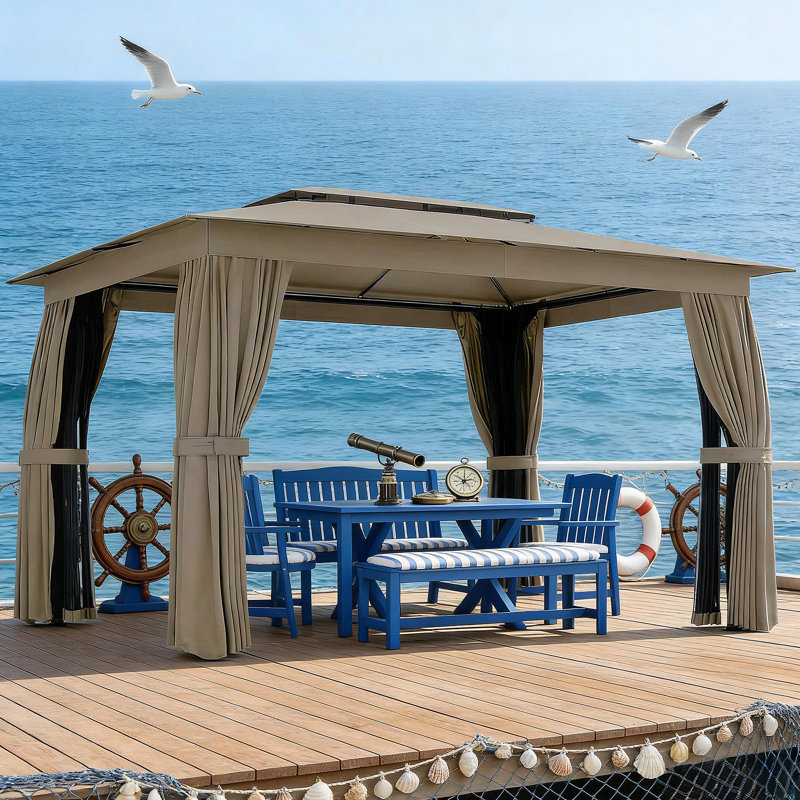 Double-Tier Outdoor Canopy Gazebo, khaki