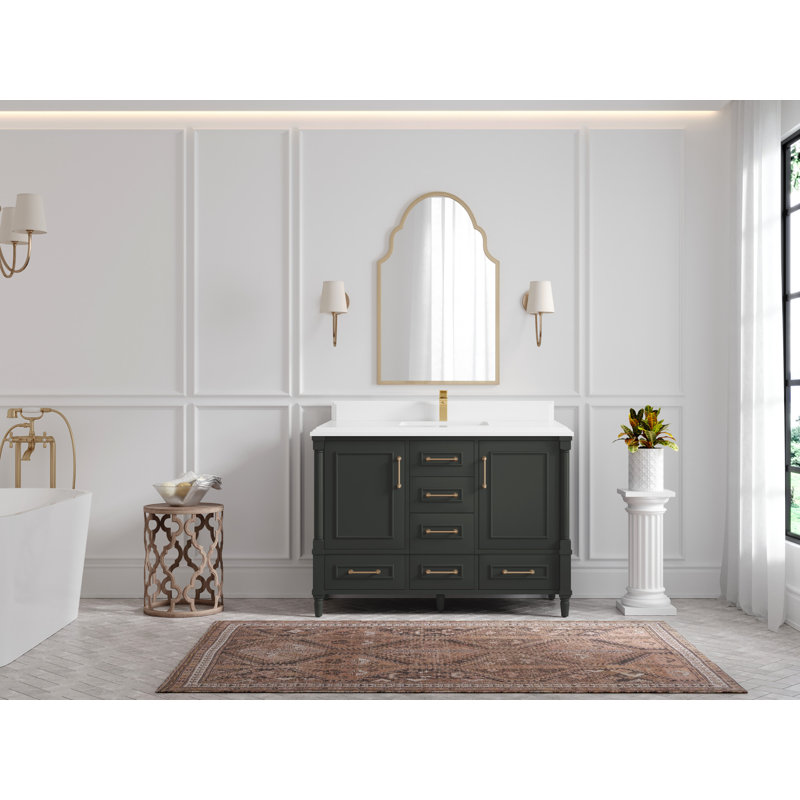 Ensemble de meuble-lavabo simple 48 po avec plateau en quartz Aberdeen, Blanc