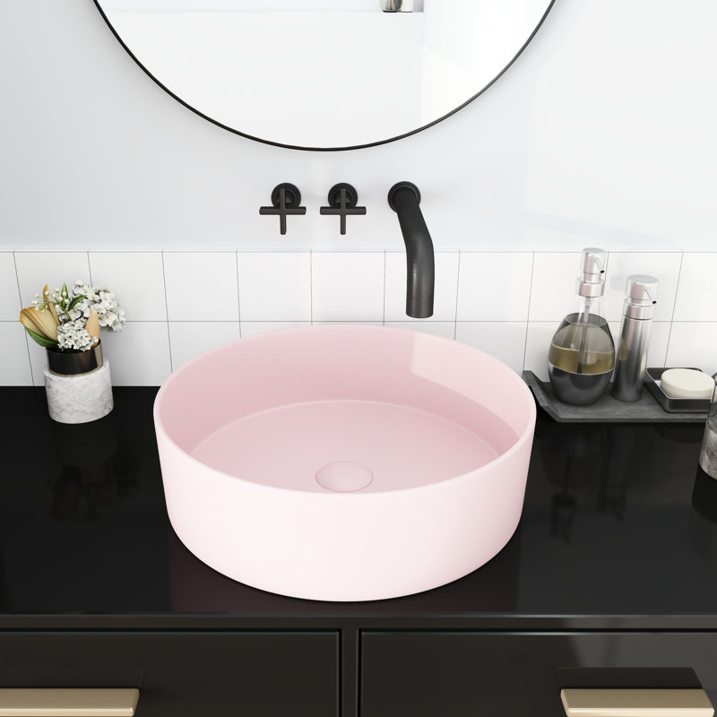 Lavabo vasque de salle de bain en céramique rose - évier d'art, largeur 15,7 po x profondeur 4,7 po, céramique, lavabo facile à essuyer dans le bassin artistique, 15,7 po x 15,7 po x 4,7 po, garder propre et fonctionnant efficacement
