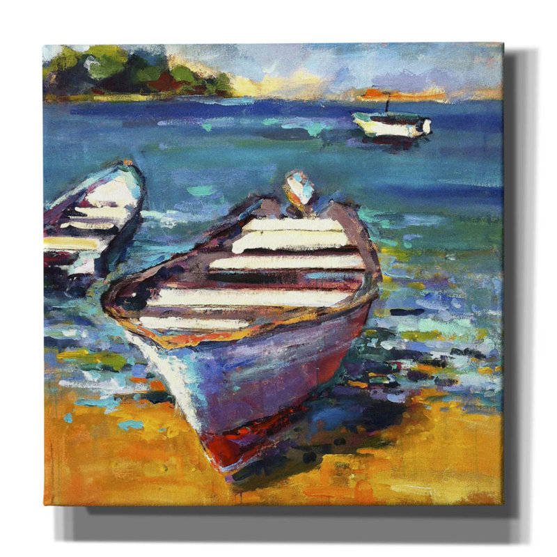 «Break» Bay, «Boat» par Page Pearson Railsback, art mural sur toile, H 12 po x l 12 po x P 0,75 po