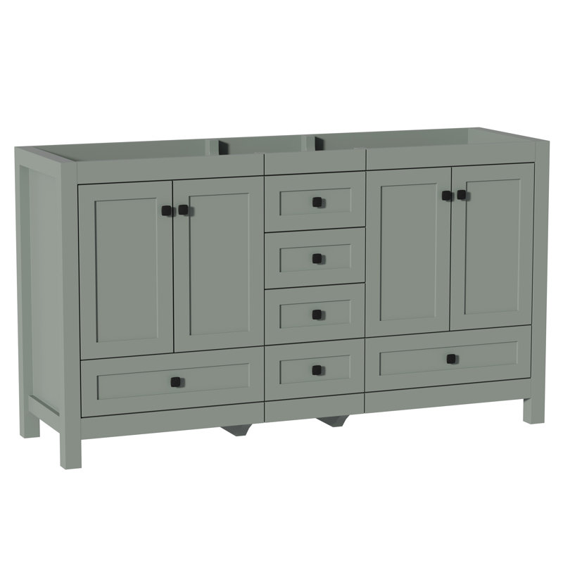 60" Double Sink Bathroom Vanity Base Only, Sink and Faucet Not Included, Black, Oak