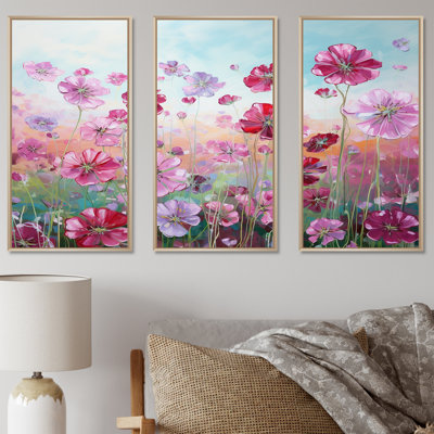 Elegant Geraniums Flowers Field - Ensemble d'art mural sur toile Flower Field