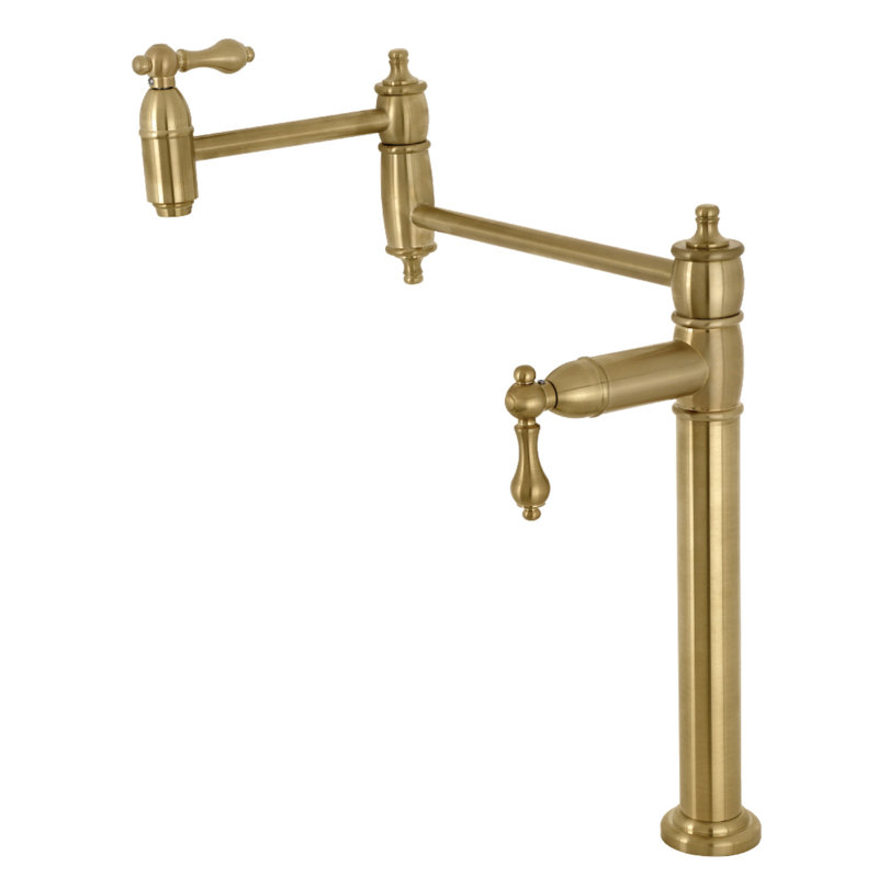 Kingston Brass Restoration Two-Handle 1-Hole Deck Mount Pot Filler Faucet, Brushed Brass