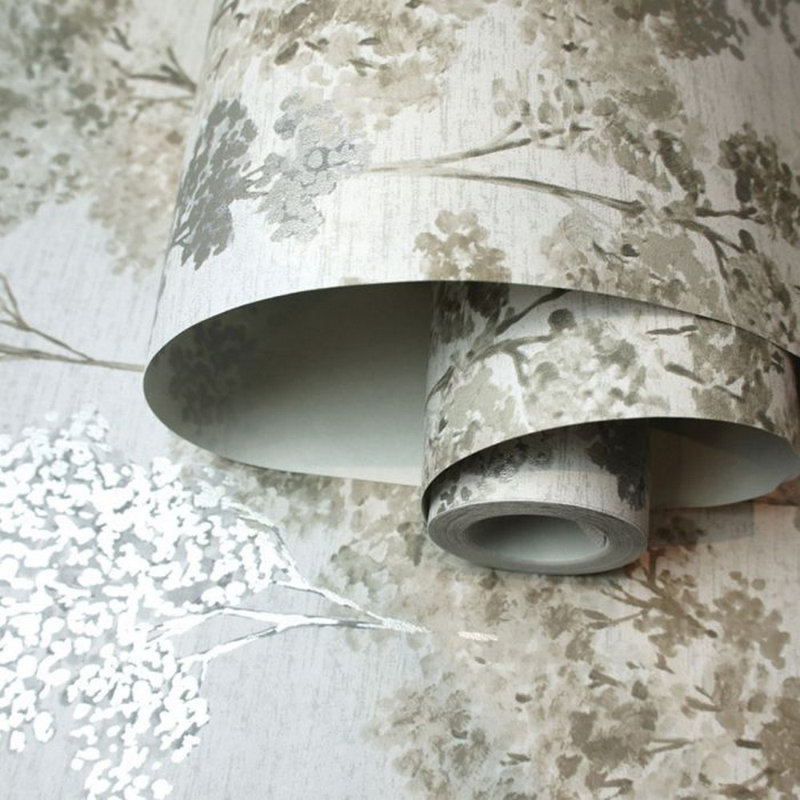 Alaziah Whinfell Tree Wallpaper Textured Metallic Roll, Gray