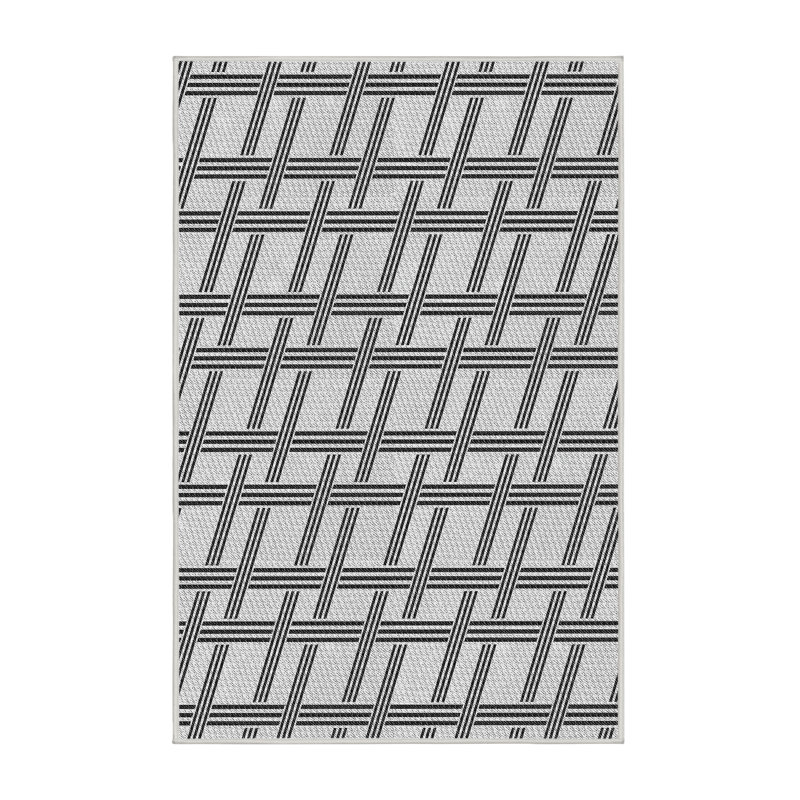 Tapis gris en laine et polyester tissé à la machine Gingham, Rectangle 5 pi x 7 pi