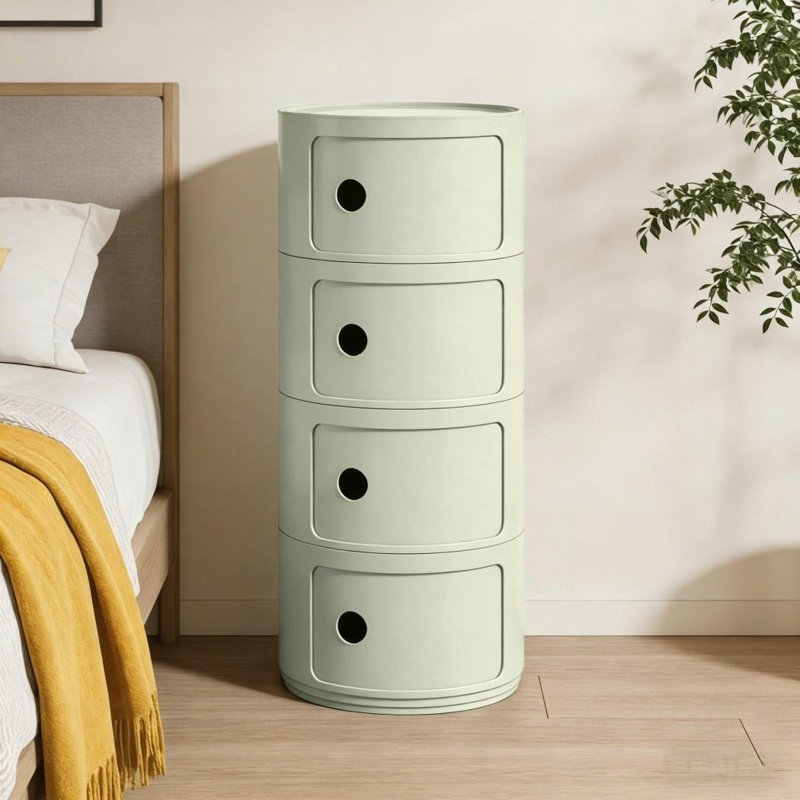 4 tiroirs de rangement ronds à 4 niveaux - Tiroirs de table de chevet empilables, Vert clair