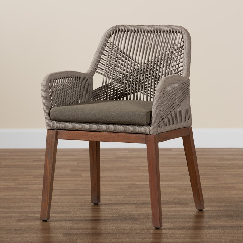 Palmdale Mid-Century Transitional Woven Rope Mahogany Dining Arm Chair