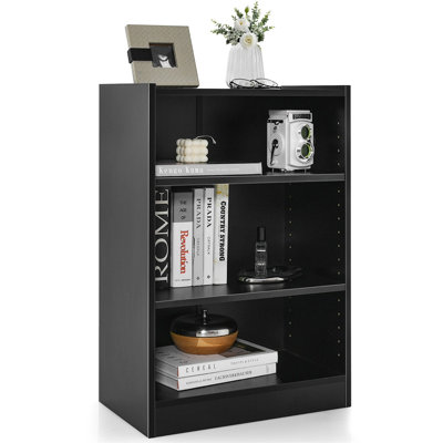 3-Tier Adjustable Bookcase with Sturdy MDF Construction, Display Shelf for Living Room, Bedroom & Home Office, Black