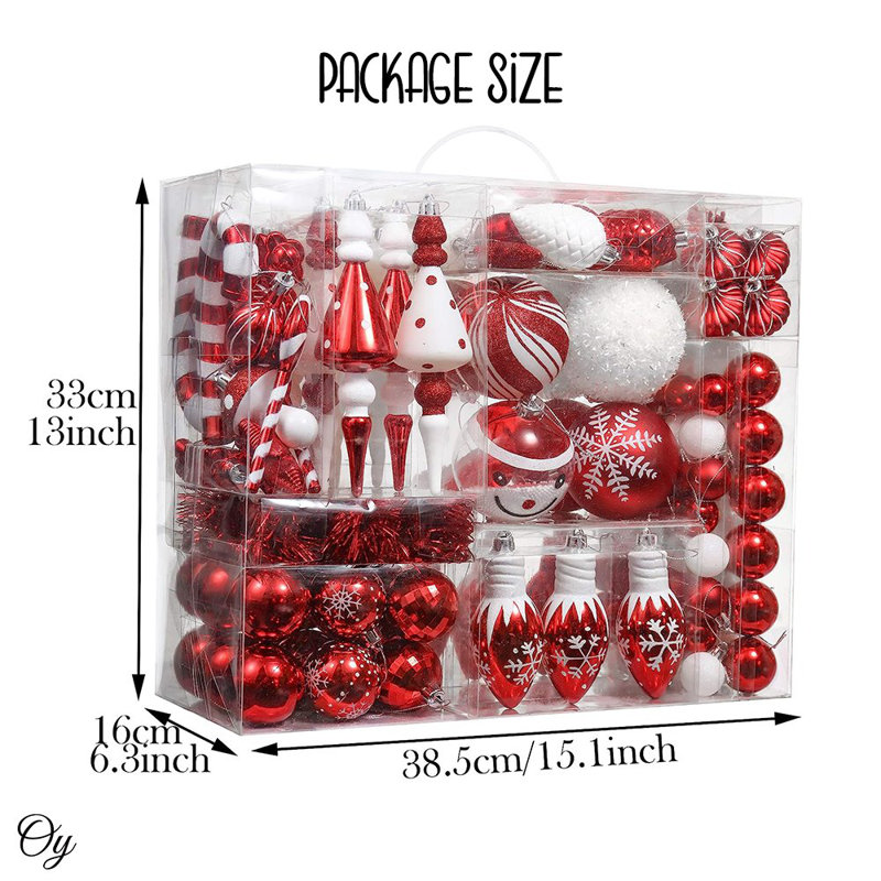 155-Piece Red and White Shatterproof Christmas Ornament Set
