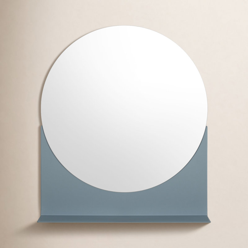 Glance Metal Wall Mirror with Shelves, Gray Blue