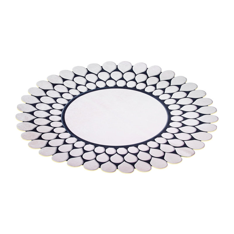 Tapis blanc / bleu sarcelle Novelty Hunnewell, Nouveauté 2 pi 7 po x 2 pi 7 po