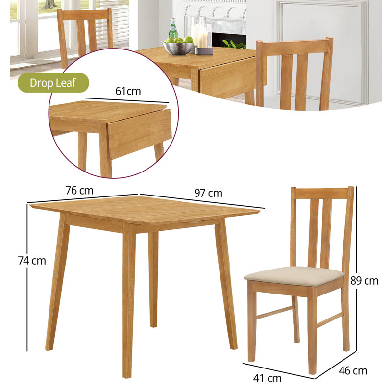 Cabezas 4 - Person Drop Leaf Rubberwood Solid Wood Dining Set