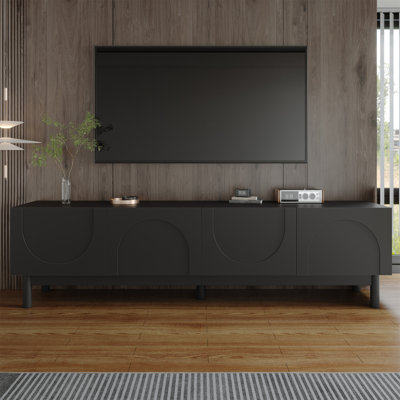 Jaxenor TV Stand with 4 Wave Doors,TV Unit for 65 Inch TV, Modern TV Cabinet with Curved Front, Ample Storage and Stable Support for Living Room, Black