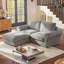 Canapé capitonné 2 places avec pouf, accoudoirs arrondis et base à jupe, gris-1935112026