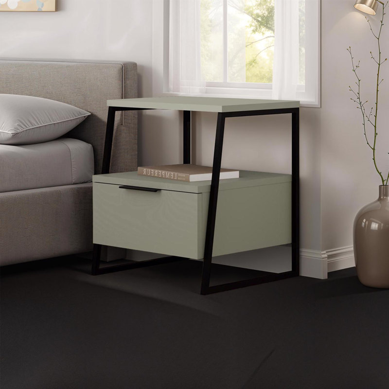 45cm W Metal Bedside Table, Grey