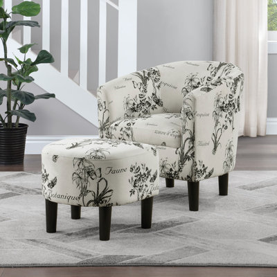 Anges Upholstered Barrel Chair with Ottoman