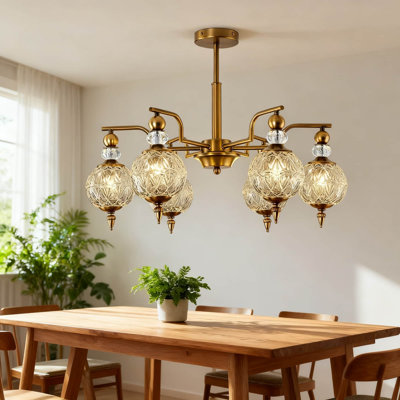 Luminaire rétro de style lustre Spoutnik avec accents de cristal et chaîne de suspension réglable pour la salle à manger, le salon, la cuisine et la chambre à coucher