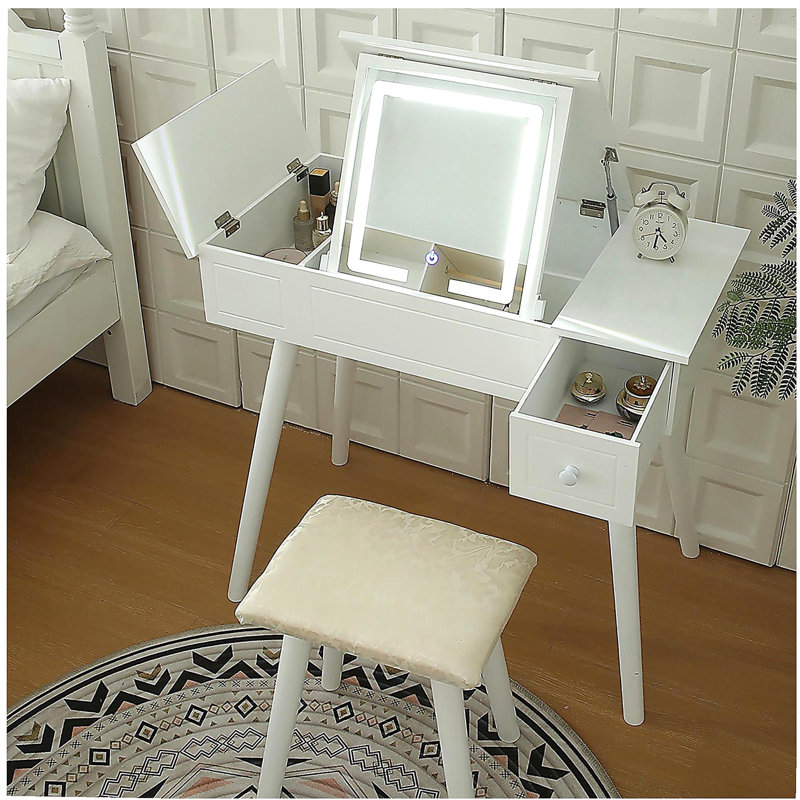 Ensemble de meuble-lavabo avec miroir à DEL et prise de courant, coiffeuse avec tiroirs et armoire, pour chambre à coucher, salle de bain