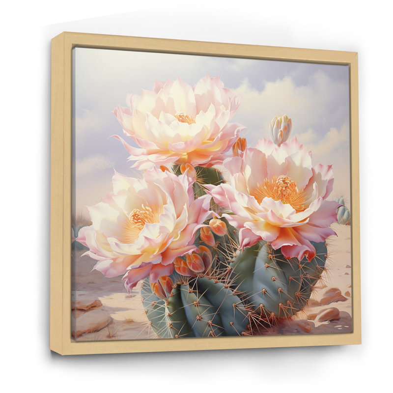 Cactus rose vert, impression romantique III - art mural floral, salon, H 30 po x l 30 po, Cadre naturel flottant