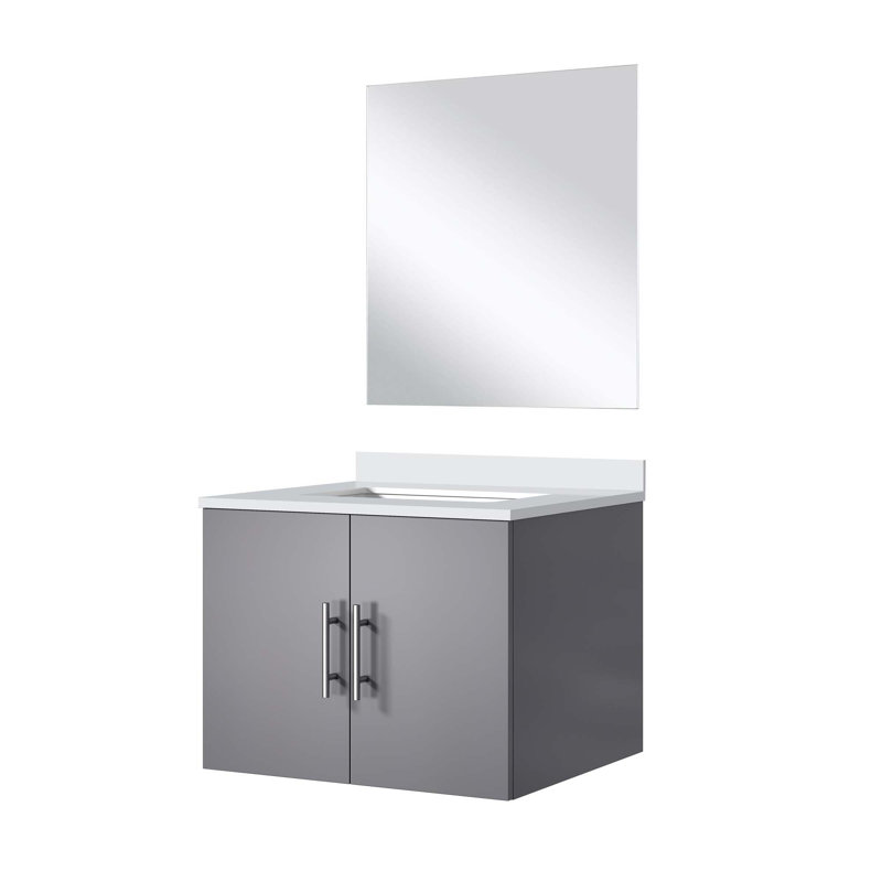 Charmant meuble-lavabo avec comptoir en marbre de culture et miroir pour une salle de bain élégante, Gris foncé, Blanc