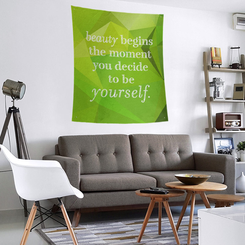 Tapisserie citation en polyester en faux gemme, H 80 po x l 68 po, Péridot