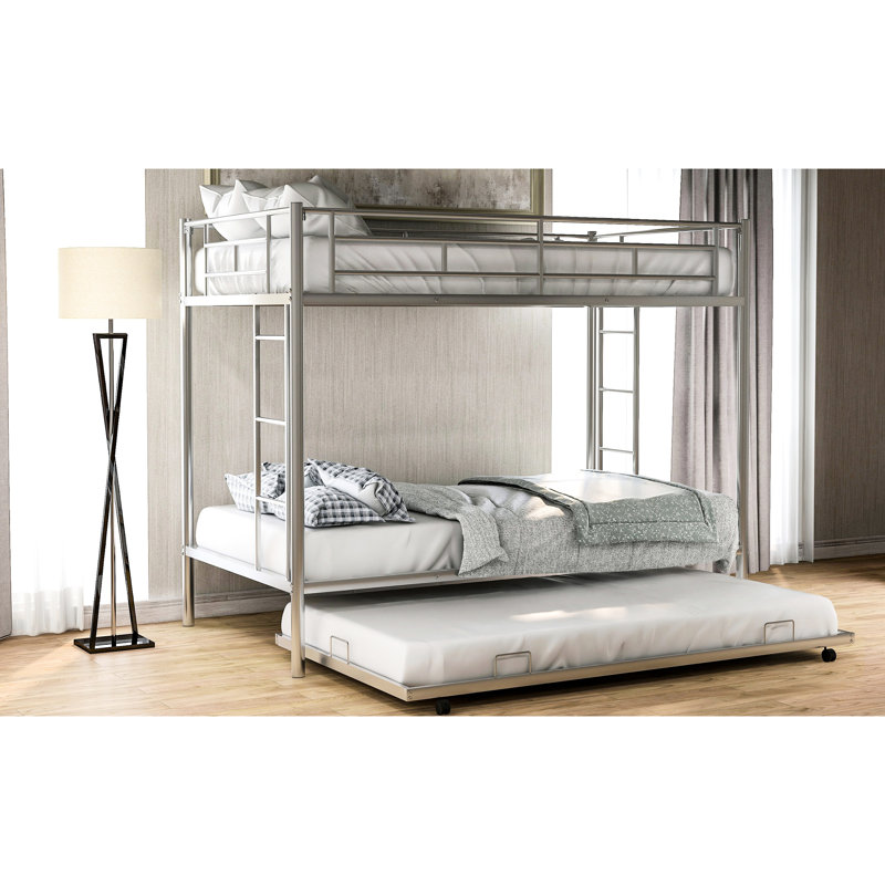 Twin Over Bunk Bed With Trundle, Silver Glow - Space Saving Solution Shade Safe For 'S Use, Silver