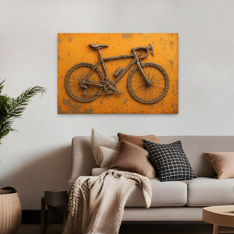 Reproduction d'art mural rétro industriel rustique avec bicyclette rustique, 32" H x 48" W