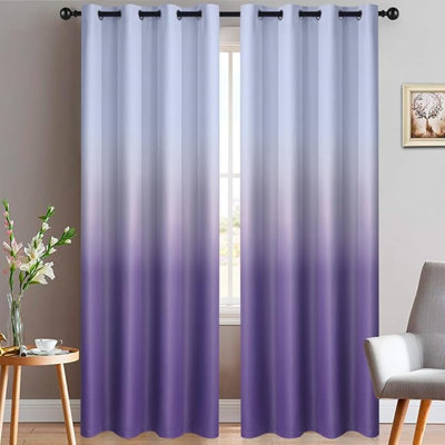 Yakamok, rideaux ombrés de 84 po de longueur, rideaux isolants et isolants de couleur blanc grisâtre à mauve lavande, rideaux obscurcissant avec œillets pour le salon / la chambre à coucher (2 panneaux, l 52 po x L 84 po)