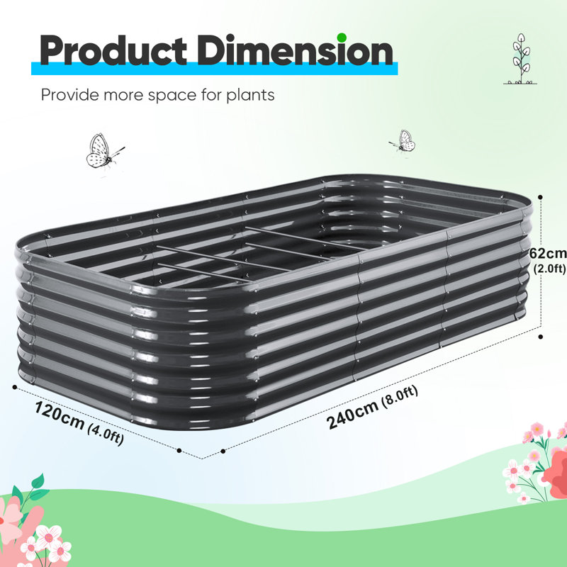 Metal Raised Garden Bed, 240x120x62cm