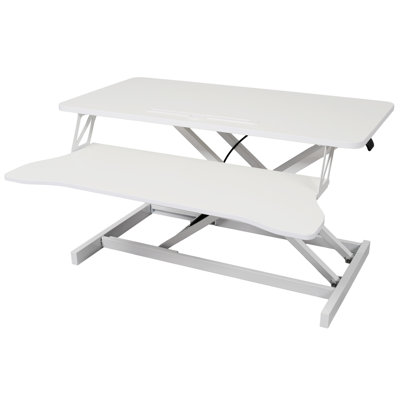 Adjustable Height Standing Laptop Desk Converter – Sit To Stand Workstation With Keyboard Tray (5.3”-19.5” Height Range, 31.5”x15.7” Main Platform, 29.5”x11.8” Tray, 44lbs Capacity, Smooth Gas Spring Lift)