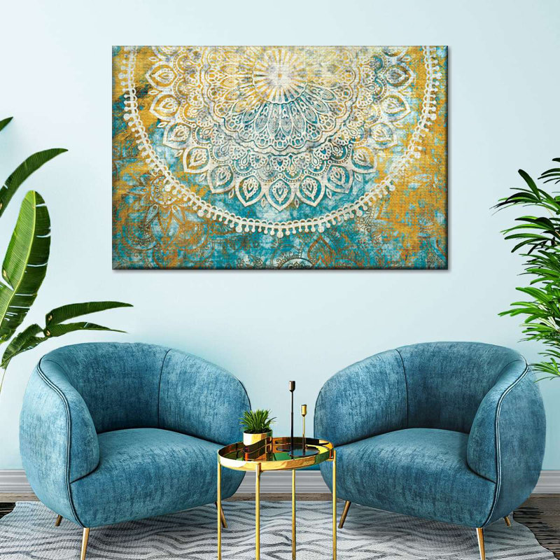 Symbole de mandala exquis sur toile, H 8 po x l 12 po x P 1 po