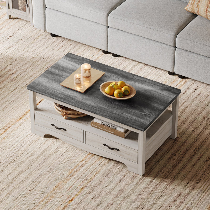 Table basse avec rangement Callison, White/Grey Wood
