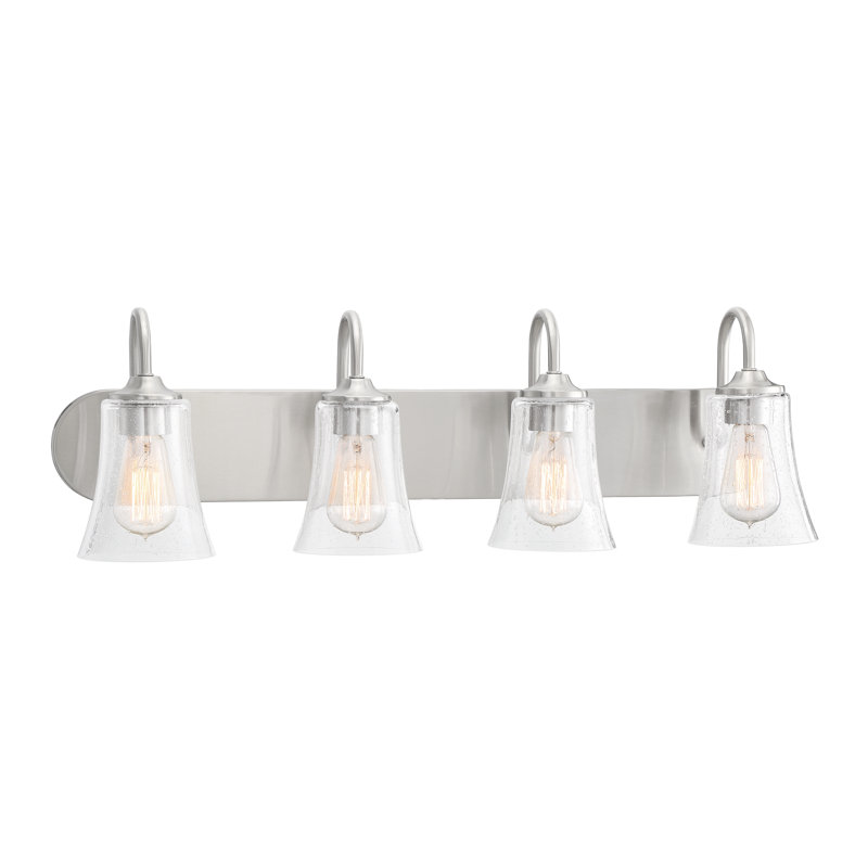 Éclairage de salle de bain à intensité variable 4 lumières Abubaker, Transparent, Nickel poli brossé