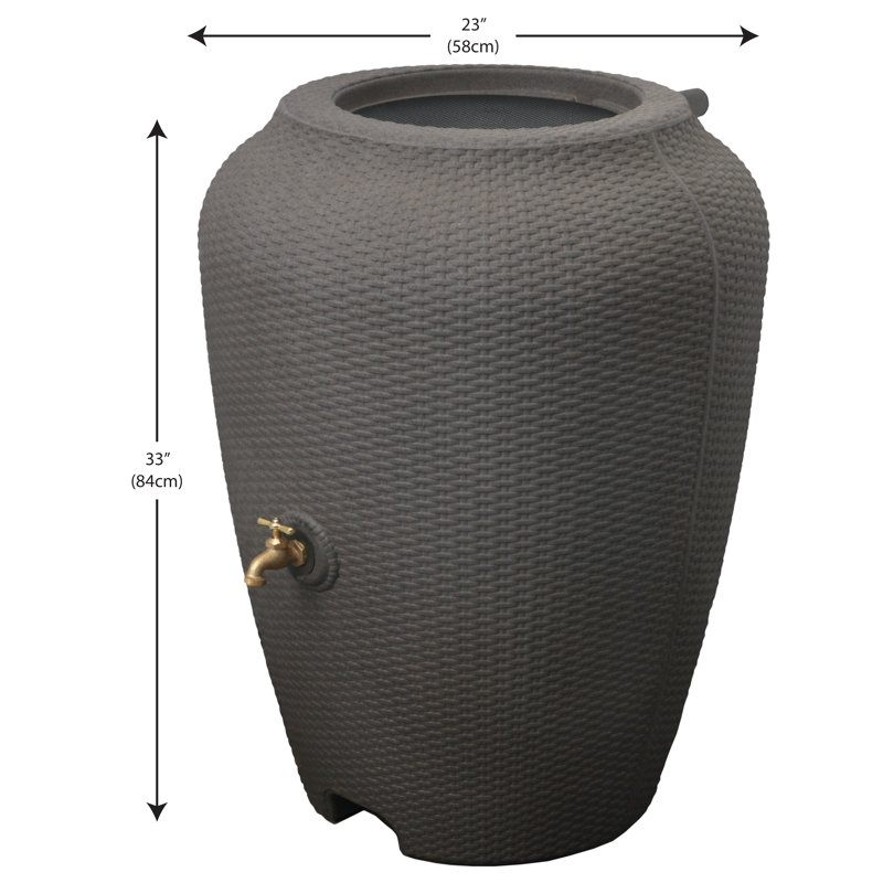 Wicker Texture 50 Gallon Rain Barrel for Water Storage, Chocolate Mocha