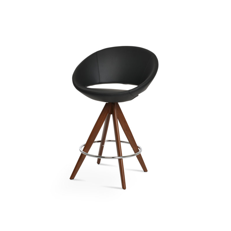 Tabouret pivotant Crescent Pyramid, 29 po de hauteur de bar, Noir ppm, Noyer
