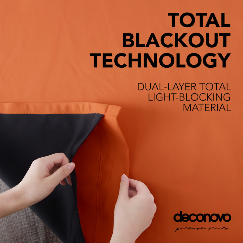 Deconovo 100 Percent Blackout with Liner Rod Pocket Curtain Panel Pair, 52" W x 54" L, Orange