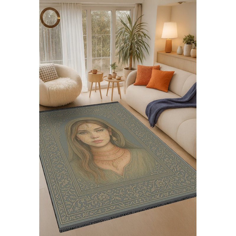 Tapis vert tissé à motif lavable Mosso, 2'6" x 9'10"