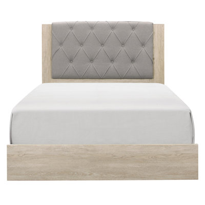 Lit double avec tête de lit en tissu de conception moderne et finition crème pour une chambre à coucher luxueuse